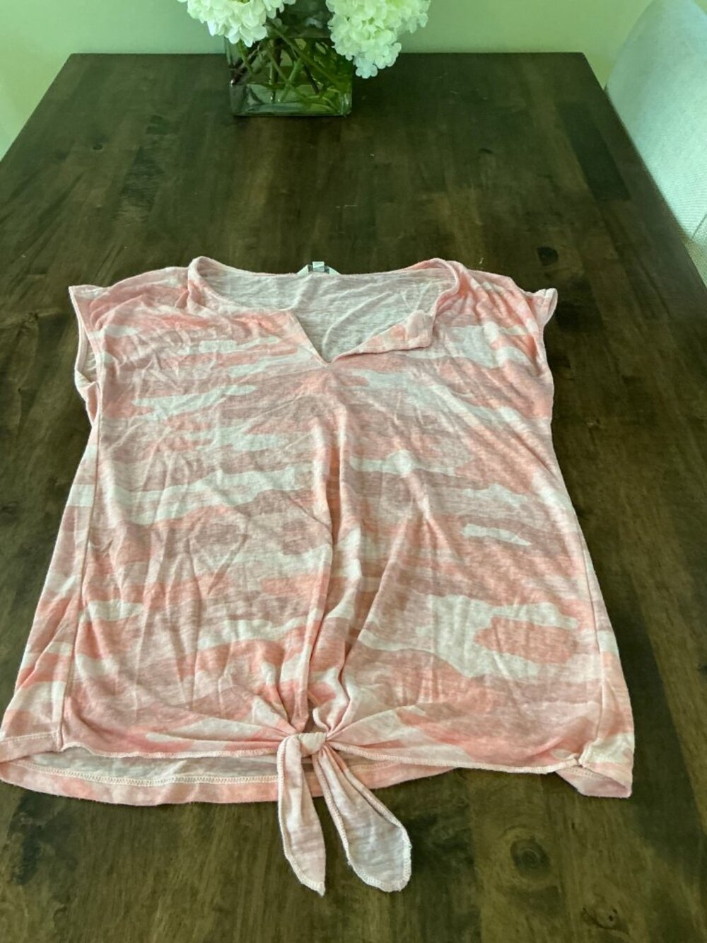 Lucky Brand Pink Camo Tie Front Top Size S